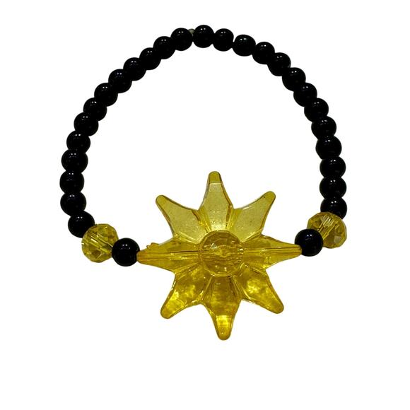 Three Black and Yellow Beaded Bracelets Sunflower - Picture 3 of 5